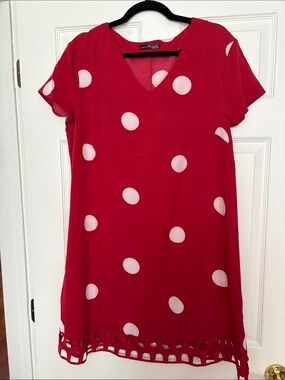 Red Polka Dot V-Neck Mini Dress by Worthington new no tags